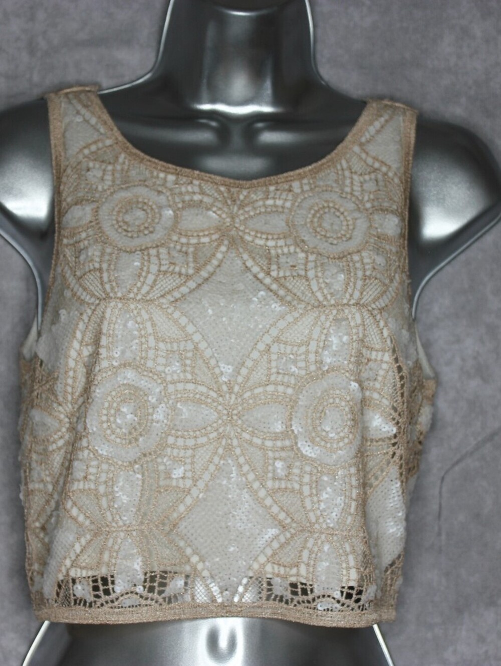 Express Lace Sequin Crochet Style Sleeveless Cropped Tank Top Size XS
